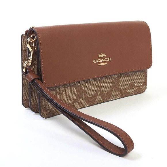 Coach Bags Coach Signature Canvas Foldover Wristlet Khaki Nwt